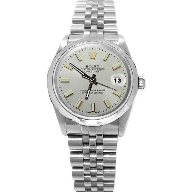 Jubiläumsuhr Rolex Date Just aus Edelstahl mit weißem Stick-Zifferblatt