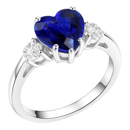Jubiläums-Drei-Stein-Herz-Ring mit blauem Saphir und Natürlicher Diamant ( nicht im Labor gezüchtet ) 2.75 Karat