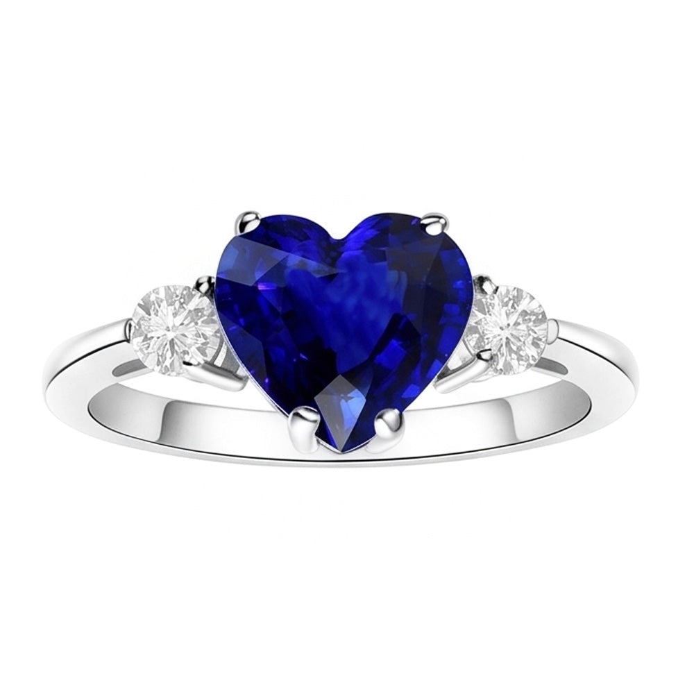 Jubiläums-Drei-Stein-Herz-Ring mit blauem Saphir und Natürlicher Diamant ( nicht im Labor gezüchtet ) 2.75 Karat