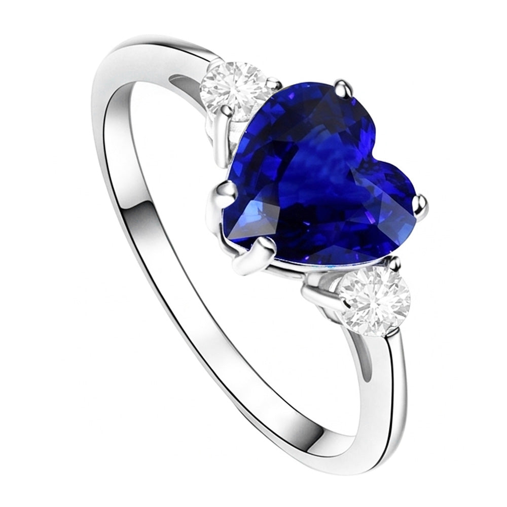 Jubiläums-Drei-Stein-Herz-Ring mit blauem Saphir und Natürlicher Diamant ( nicht im Labor gezüchtet ) 2.75 Karat