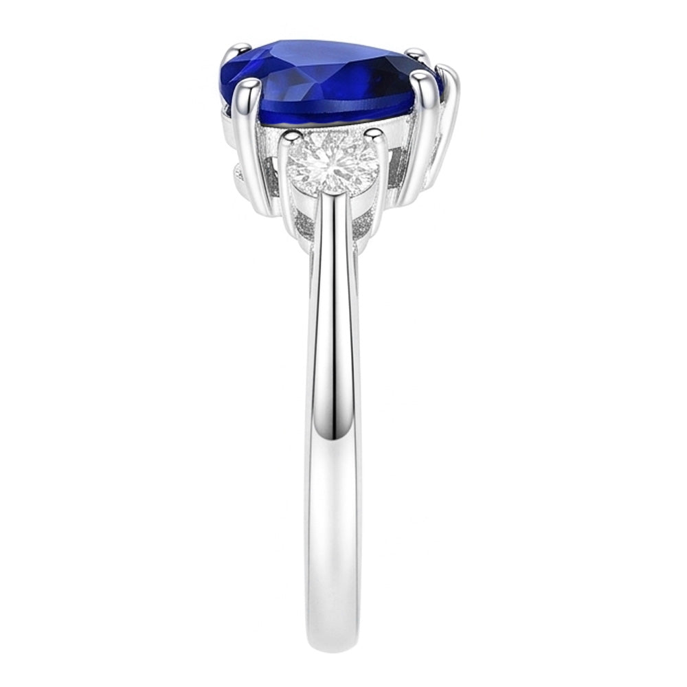 Jubiläums-Drei-Stein-Herz-Ring mit blauem Saphir und Natürlicher Diamant ( nicht im Labor gezüchtet ) 2.75 Karat