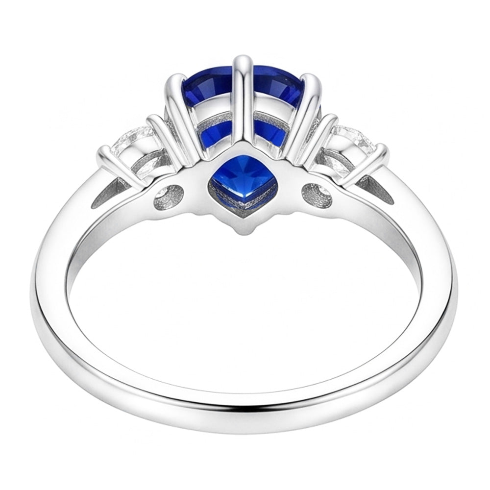 Jubiläums-Drei-Stein-Herz-Ring mit blauem Saphir und Natürlicher Diamant ( nicht im Labor gezüchtet ) 2.75 Karat