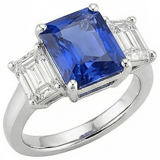 Jubiläums-Saphirring 5 Karat 3 Stein Smaragd Natürlicher Diamant ( nicht im Labor gezüchtet )en Schmuck