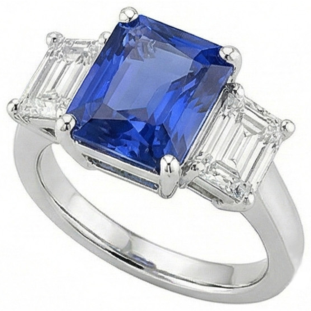 Jubiläums-Saphirring 5 Karat 3 Stein Smaragd Natürlicher Diamant ( nicht im Labor gezüchtet )en Schmuck