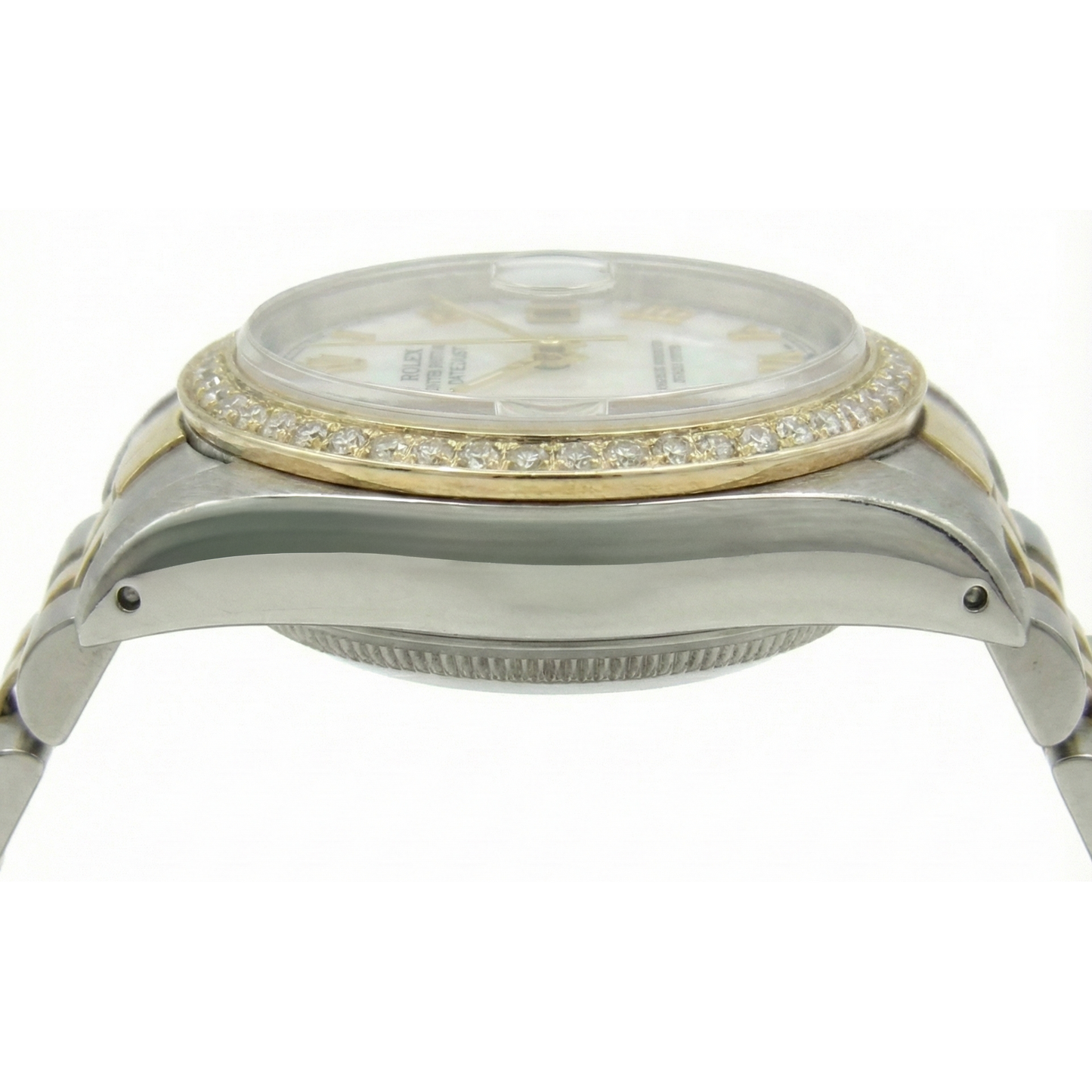 Jubiläumsarmband Edelstahl & Gold römisches Zifferblatt Rolex Date Just Damenuhr