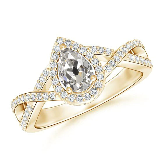 Jubiläumshalo Ring Altschliff Echt Diamant Birne & Rund 2.50 Karat