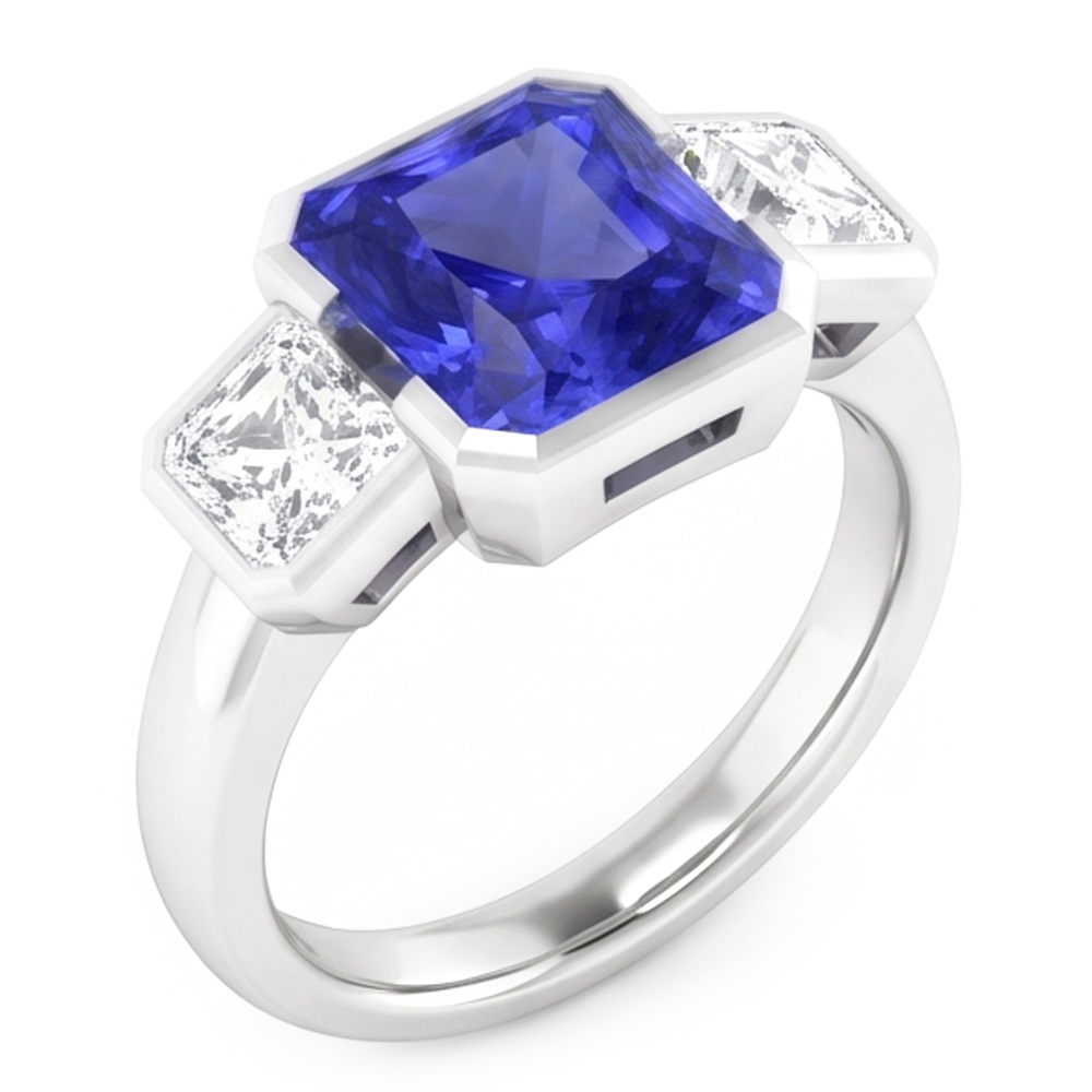 Jubiläumsring Asscher Natürlicher Diamant ( nicht im Labor gezüchtet ) Radiant Sapphire 3 Karat 3 Stein