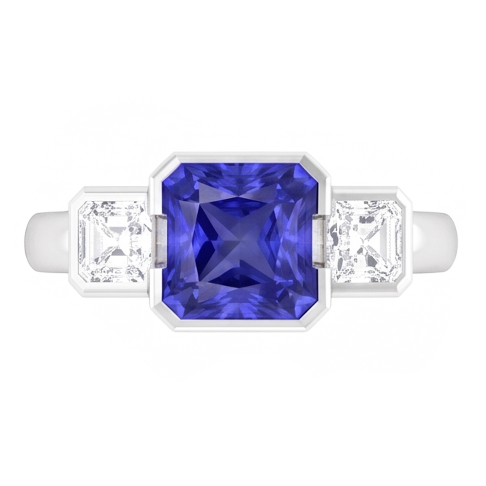 Jubiläumsring Asscher Natürlicher Diamant ( nicht im Labor gezüchtet ) Radiant Sapphire 3 Karat 3 Stein