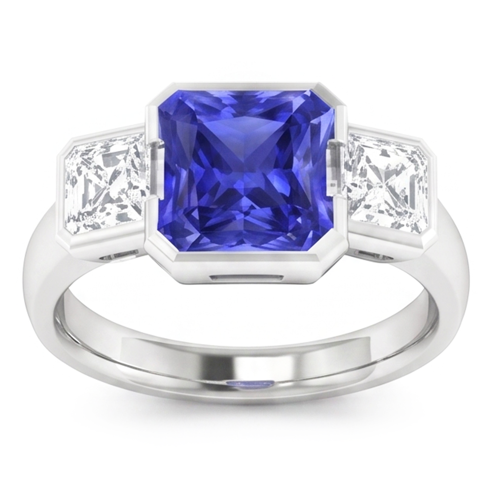 Jubiläumsring Asscher Natürlicher Diamant ( nicht im Labor gezüchtet ) Radiant Sapphire 3 Karat 3 Stein