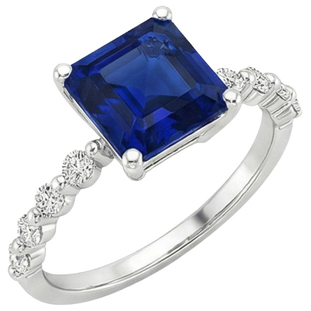 Jubiläumsring Princess Blue Saphir Solitaire mit Akzenten 4 Karat