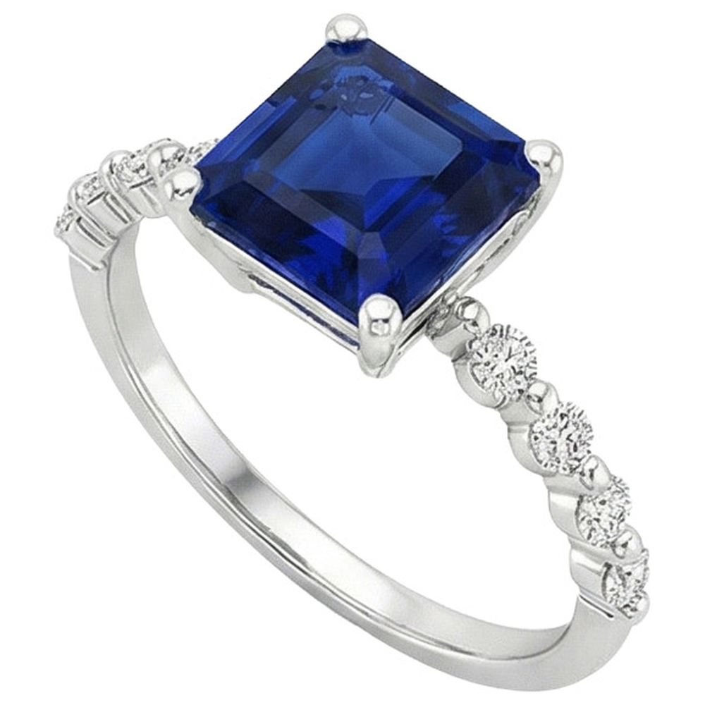 Jubiläumsring Princess Blue Saphir Solitaire mit Akzenten 4 Karat