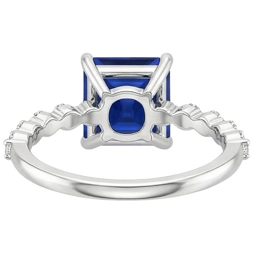 Jubiläumsring Princess Blue Saphir Solitaire mit Akzenten 4 Karat