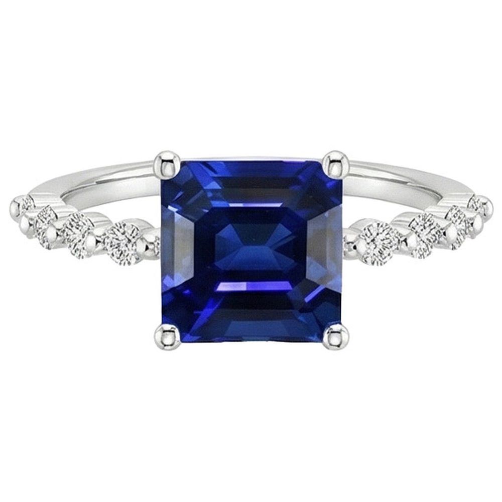 Jubiläumsring Princess Blue Saphir Solitaire mit Akzenten 4 Karat
