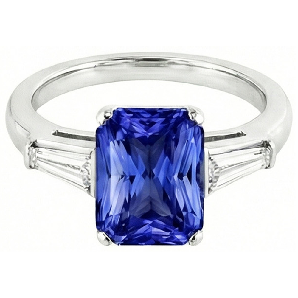 Jubiläumsring Radiant Cut Saphir & Baguette Natürlicher Diamant ( nicht im Labor gezüchtet )en 3,50 Karat