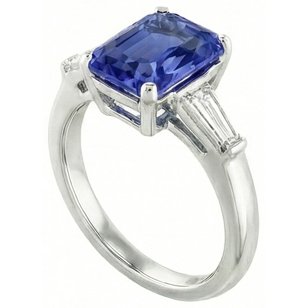 Jubiläumsring Radiant Cut Saphir & Baguette Natürlicher Diamant ( nicht im Labor gezüchtet )en 3,50 Karat