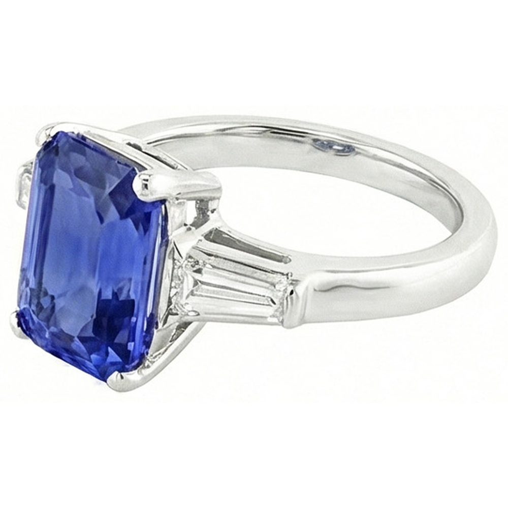 Jubiläumsring Radiant Cut Saphir & Baguette Natürlicher Diamant ( nicht im Labor gezüchtet )en 3,50 Karat
