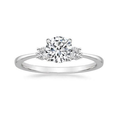 Jubiläumsring Rund 3 Karat Echt Aus der Erde Abgebauter Natürlicher Diamanten Drei Steine Weißgold 14K
