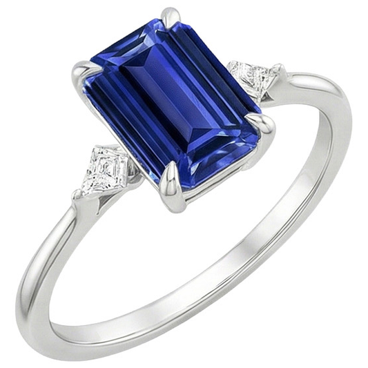 Jubiläumsring Smaragd Ceylon Saphir & Aus der Erde Abgebauter Natürlicher Diamant Akzente 3,25 Karat
