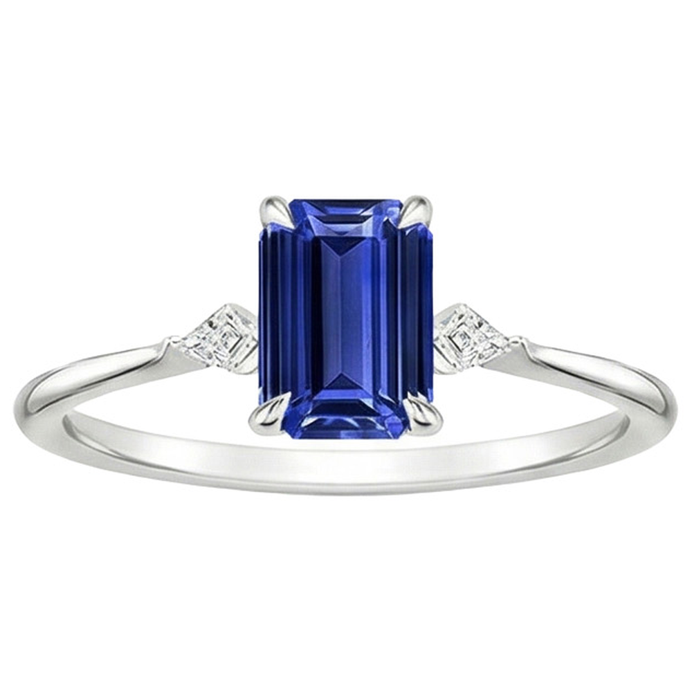 Jubiläumsring Smaragd Ceylon Saphir & Aus der Erde Abgebauter Natürlicher Diamant Akzente 3,25 Karat