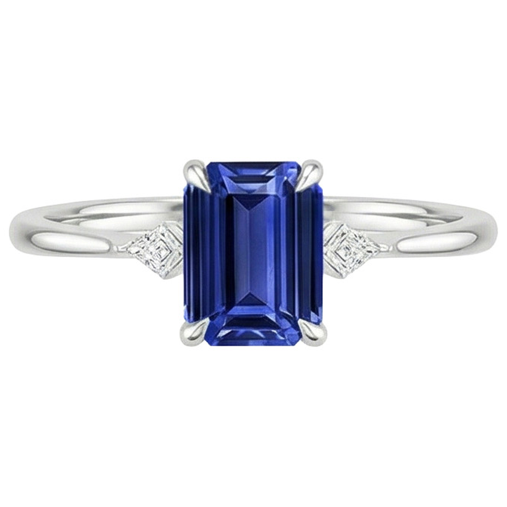 Jubiläumsring Smaragd Ceylon Saphir & Aus der Erde Abgebauter Natürlicher Diamant Akzente 3,25 Karat