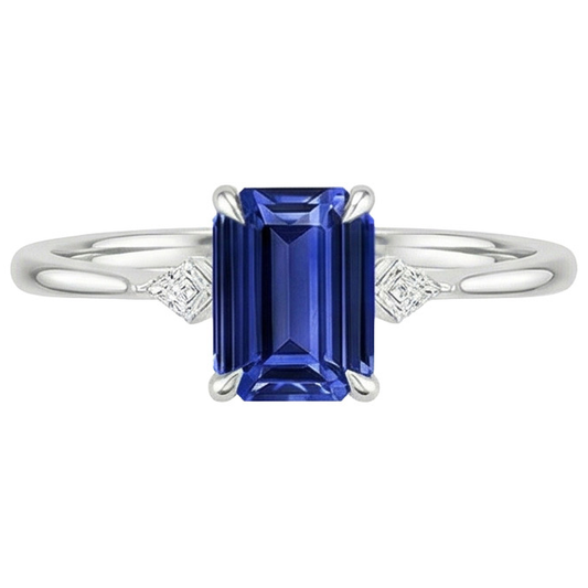 Jubiläumsring Smaragd Ceylon Saphir & Aus der Erde Abgebauter Natürlicher Diamant Akzente 3,25 Karat