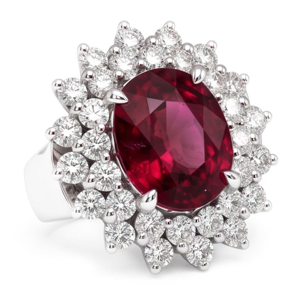 Jubiläumsring mit rotem Turmalin und Aus der Erde Abgebauter Natürlicher Diamant im Ovalschliff