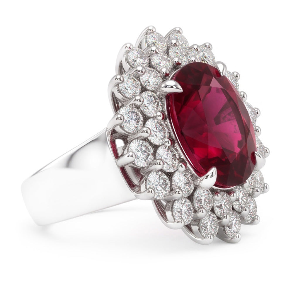 Jubiläumsring mit rotem Turmalin und Aus der Erde Abgebauter Natürlicher Diamant im Ovalschliff
