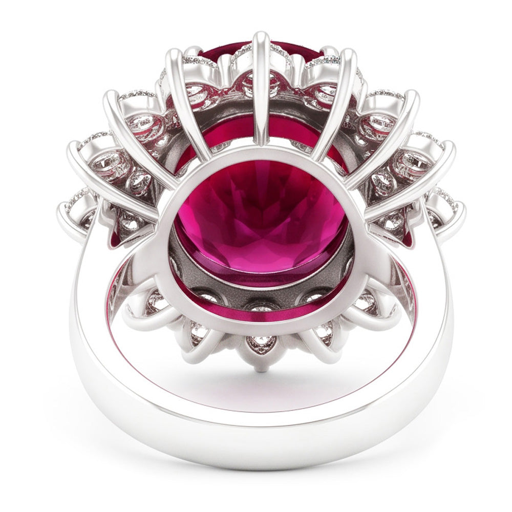 Jubiläumsring mit rotem Turmalin und Aus der Erde Abgebauter Natürlicher Diamant im Ovalschliff