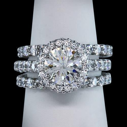Jubiläumsring mit rundem Echt Aus der Erde Abgebauter Natürlicher Diamanten für Damen 3-reihig 2,76 Karat Weißgold 14K