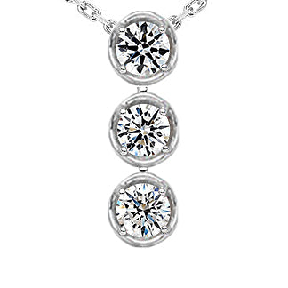 Jubiläumsschmuck Halskette mit 3 Steinen und rundem Echt Diamantanhänger, 2,25 Karat