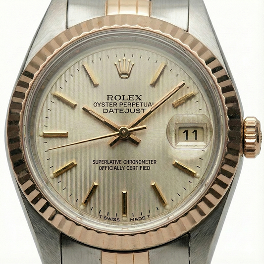 Jubilee-Armband aus Roségold, weiße Stick Betrachten, Rolex Date Just