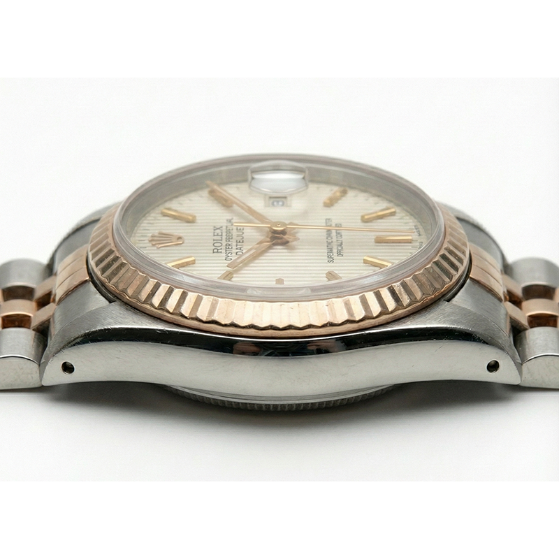 Jubilee-Armband aus Roségold, weiße Stick Betrachten, Rolex Date Just