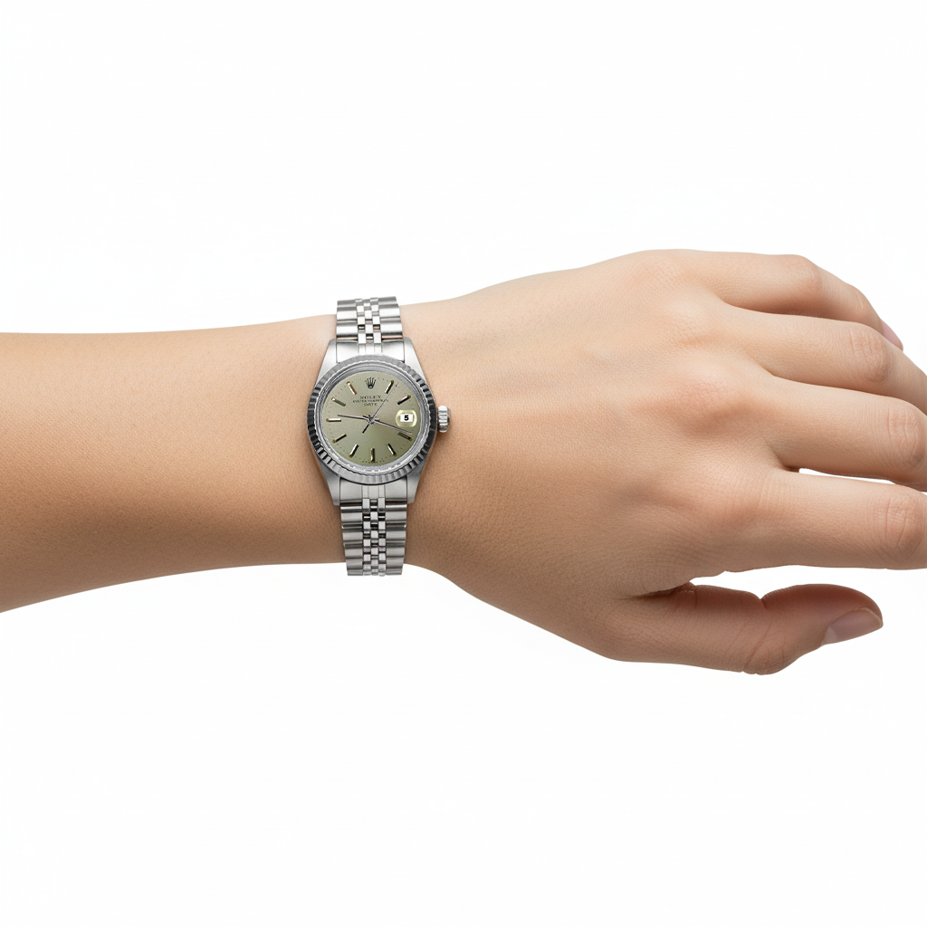 Jubilee-Datumsuhr aus Edelstahl mit grauem, geriffeltem Zifferblatt und geriffelter Lünette P2