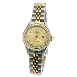 Jubilee-Uhr aus Edelstahl und Gold mit Diamant-Lünette und Zifferblatt aus stabförmigem Rolex-Datum