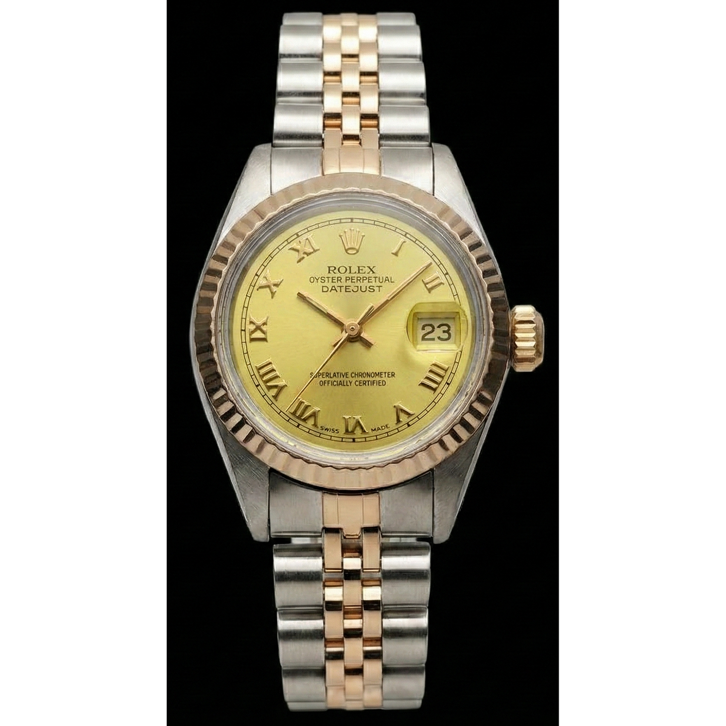 Jubilee Rolex Date Just Dial Damenuhr aus Gelbgold und Edelstahl