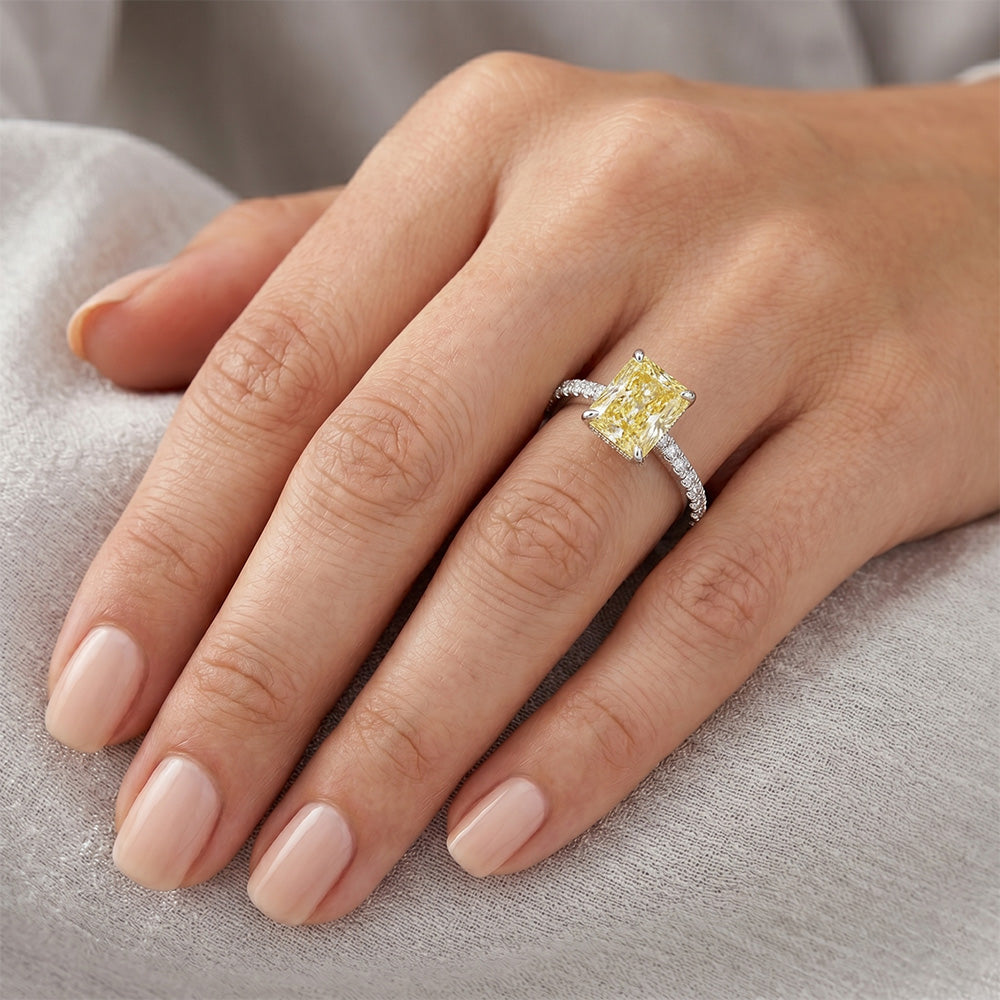 Kanariengelber Diamant Pavé Schmuck-Ring 2 Karat in 14K Weißgold