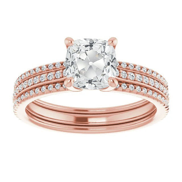 Kissen Altschliff Echt Diamant Ehering Set Roségold 9.50 Karat