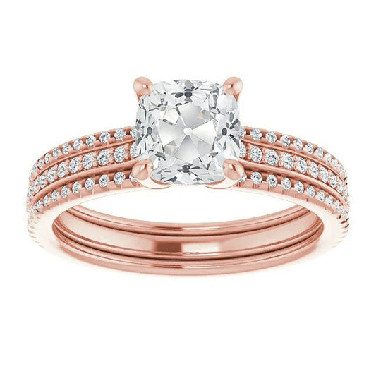 Kissen Altschliff Echt Diamant Ehering Set Roségold 9.50 Karat