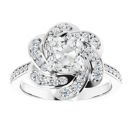 Kissen Altschliff Echt Diamant Halo Ring Krappen Twisted Style 8.25 Karat