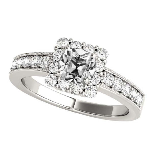 Kissen Altschliff Echt Diamant Halo Ring mit Akzenten 4.75 Karat Milgrain