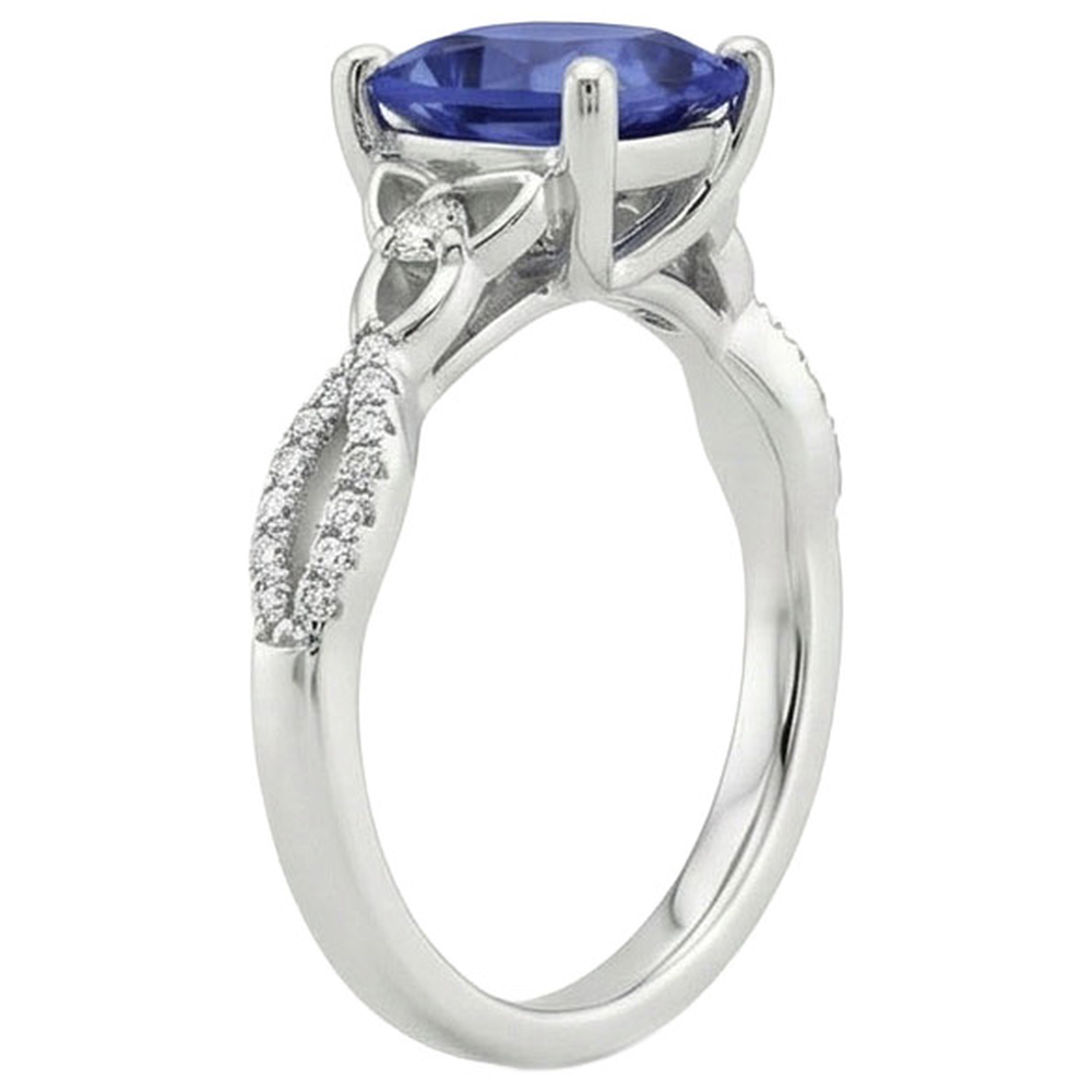 Kissen Blauer Ceylon Saphir Und Aus der Erde Abgebauter Natürlicher Diamant Edelstein Ring 3,25 Karat