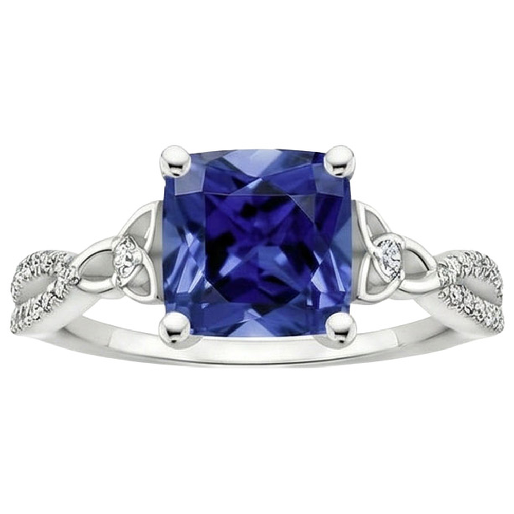 Kissen Blauer Ceylon Saphir Und Aus der Erde Abgebauter Natürlicher Diamant Edelstein Ring 3,25 Karat