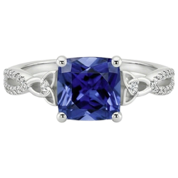 Kissen Blauer Ceylon Saphir Und Aus der Erde Abgebauter Natürlicher Diamant Edelstein Ring 3,25 Karat