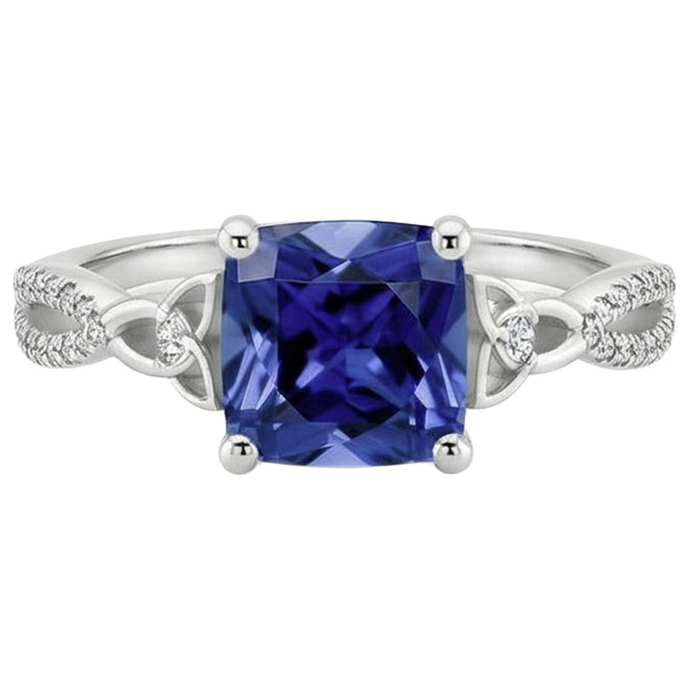 Kissen Blauer Ceylon Saphir Und Aus der Erde Abgebauter Natürlicher Diamant Edelstein Ring 3,25 Karat