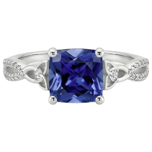 Kissen Blauer Ceylon Saphir Und Aus der Erde Abgebauter Natürlicher Diamant Edelstein Ring 3,25 Karat
