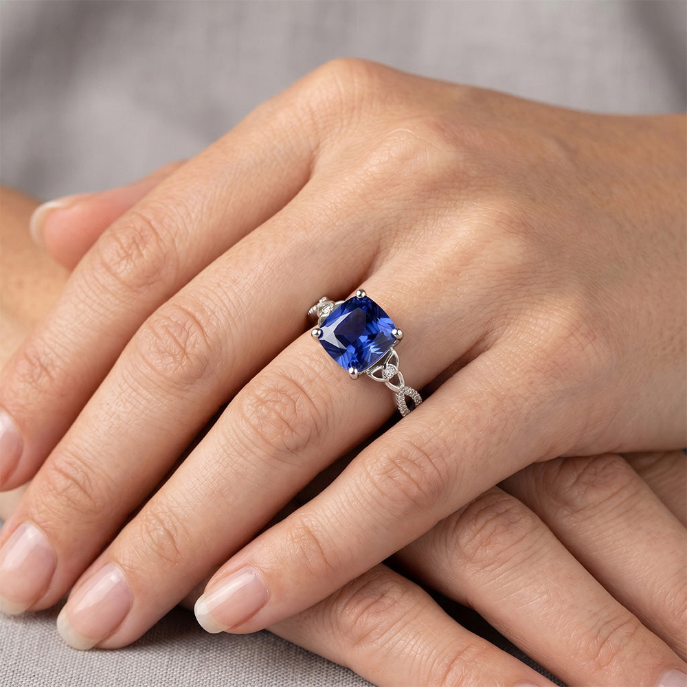 Kissen Blauer Ceylon Saphir Und Aus der Erde Abgebauter Natürlicher Diamant Edelstein Ring 3,25 Karat