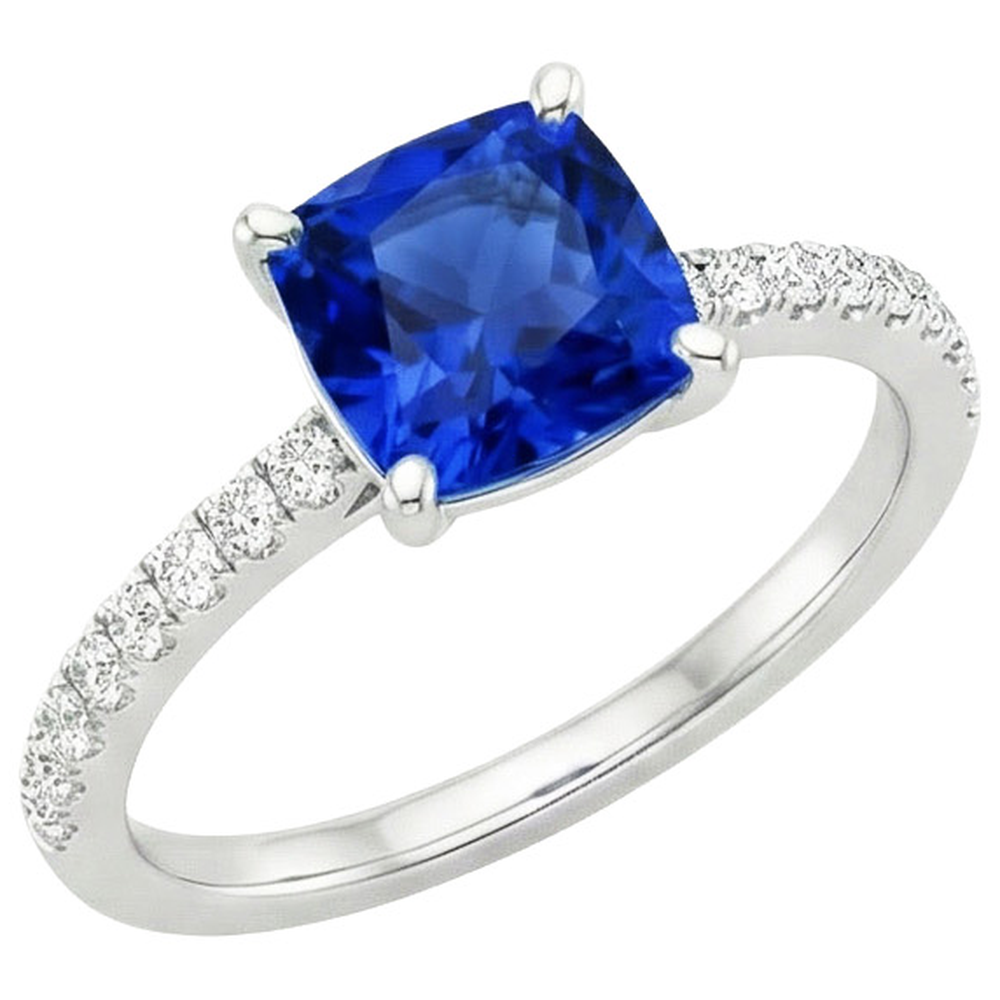 Kissen Blauer Saphir-Aus der Erde Abgebauter Natürlicher Diamant-Ring mit Pave Set Akzenten 2,75 Karat