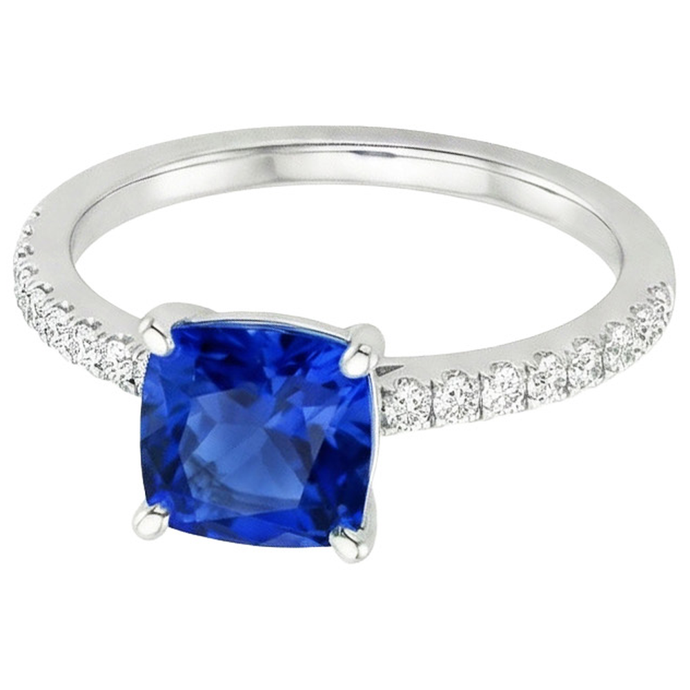 Kissen Blauer Saphir-Aus der Erde Abgebauter Natürlicher Diamant-Ring mit Pave Set Akzenten 2,75 Karat