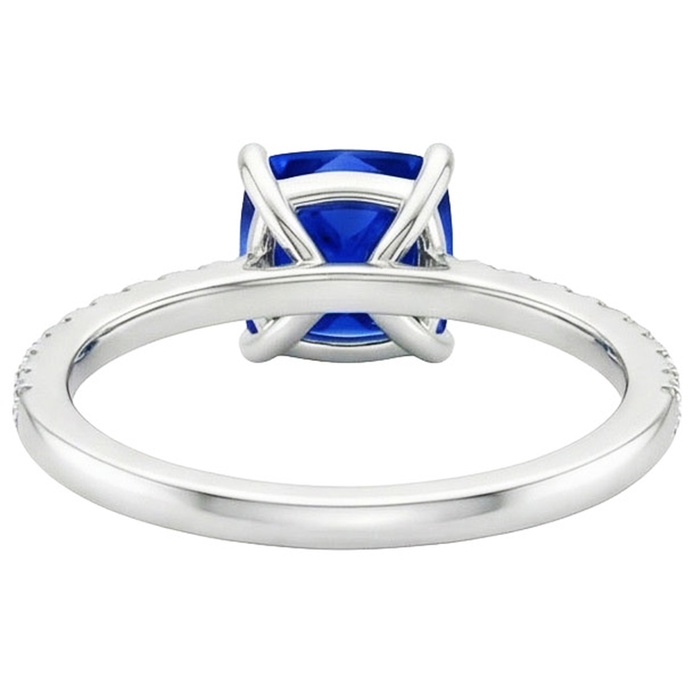 Kissen Blauer Saphir-Aus der Erde Abgebauter Natürlicher Diamant-Ring mit Pave Set Akzenten 2,75 Karat