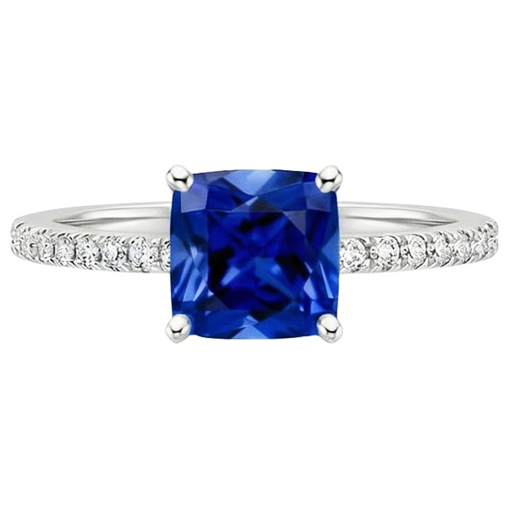 Kissen Blauer Saphir-Aus der Erde Abgebauter Natürlicher Diamant-Ring mit Pave Set Akzenten 2,75 Karat